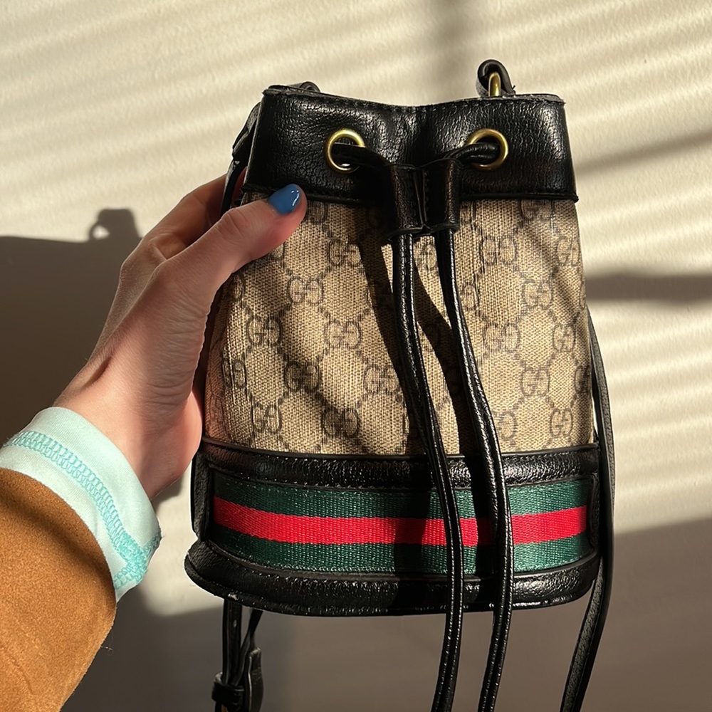 Leather Drawstring Structured Bucket Bag